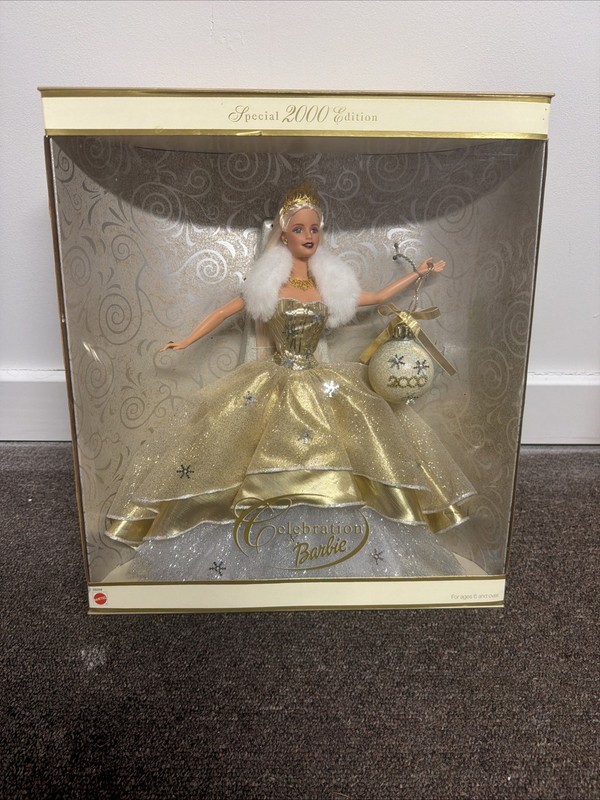 2000 Celebration Barbie Doll Holiday Special Edition Gold Gown NRFB Mattel 28269