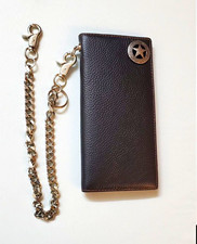 Men's Brown Bifold Wallet w/ Chain, ID Window, Credit Card Slots, Solid