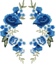 1 Pair Blue Rose Embroidery Patches Floral Applique Clothes Jeans DIY Art Crafts