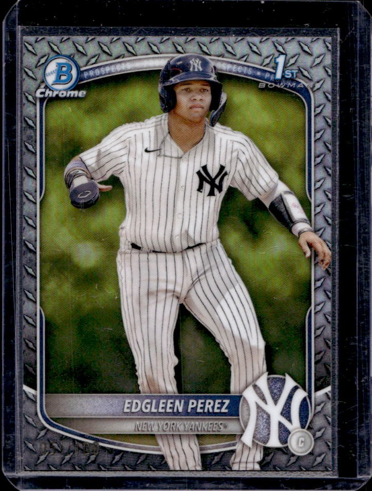 2025 Bowman Edgleen Perez Chrome Steel Metal 1st Prospect #/100 Yankees