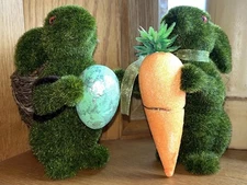 DR. DUDU Flocked Bunny Decor Home Set of 2 Green Moss Bunnies Rabbits 6” Easter