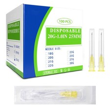 100 Pack 20 Ga 25mm 1IN Disposable Dispensing Needles for 20G 1 inch