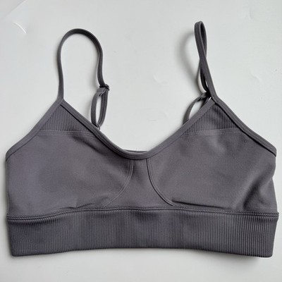 Alo Yoga Alosoft Head Start Sports Bra Fog Gray Size Small Yoga Running