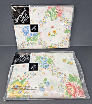 Vintage Lady Pepperell Twin Flat & Fitted Sheet Set No Iron Muslin Floral NOS