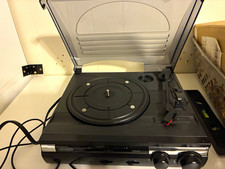 Jensen Black Turntable Record Player w/ Pitch Control, Auto Stop