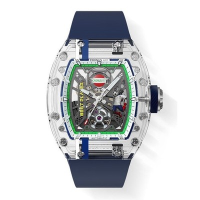 CRONUSART Men Automatic Watch Tonneau Mechanical Wristwatch K9 Case Football