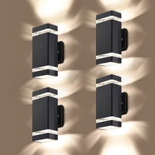 4 Pack LED Outdoor Wall Lights Up Down 5W 3000K Waterproof Aluminum Black ETL