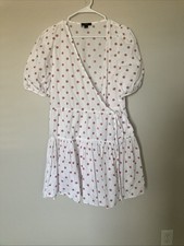 J Crew Puff Sleeve Cotton Poplin Wrap Dress Polka Dot Black Label AY846 Medium
