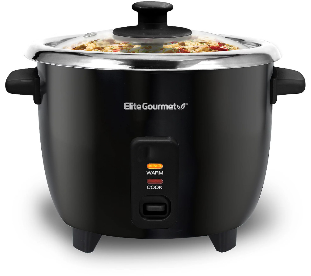 Elite Gourmet 6-cup Rice Cooker with Stainless Steel Pot-Black
