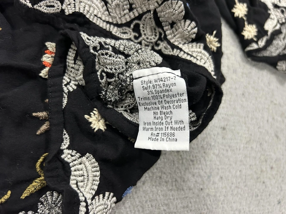 Camisa Johnny Was Workshop Mujer Mediana Negra Hombro Descubierto Boho Festival Fluida Foto 4 de 4