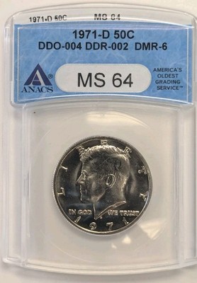 1971-D Kennedy Half Dollar DDO-002,DDR-002 DMR-6 -ANACS MS64 #Z324