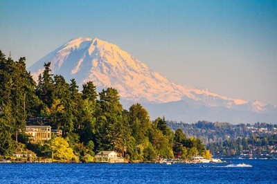 Sunset Over Mount Rainier Photo Art Print Laminated Dry Erase Sign Poster 18x12