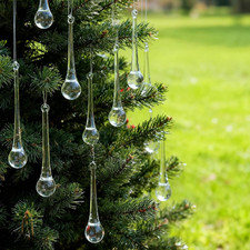 14Pcs 3Inch Christmas Glass Teardrop Ornaments Crystal Clear Glass Raindrop Orna