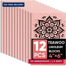 TEAWOO 12Pcs Linoleum Blocks for Printmaking - 4"x6" Premium Rubber Stamps, Prin