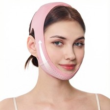 Juskaa V Line Lifting Mask Light Pink Reusable Jawline Sculpting Face Wrap
