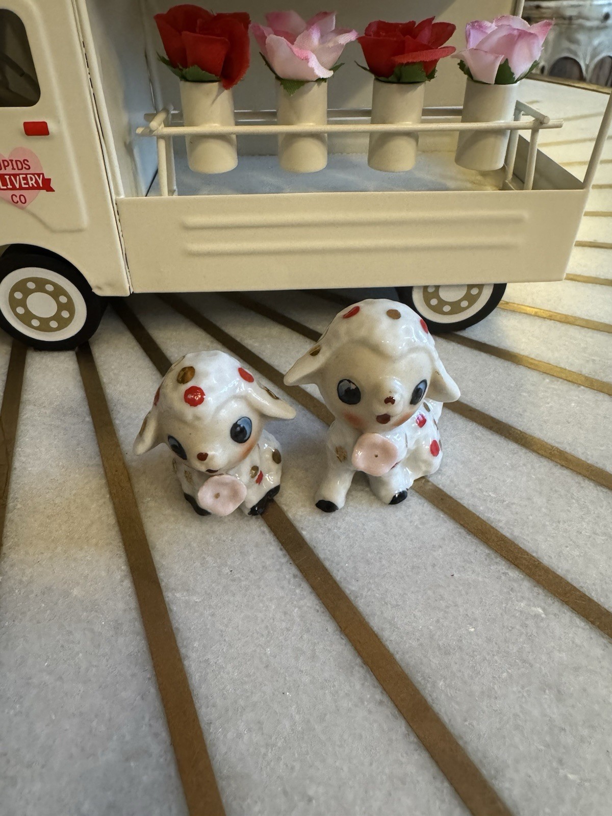 Vintage Polka Dot Sheep Norcrest Enesco Figurine Lefton