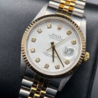Rolex Datejust 16233 White Diamond Dial Two-Tone Automatic 36mm Watch - 1997