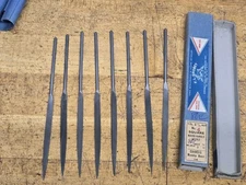 F. L. Grobet Files 2-1/2" Triangle Knife Round Handle Needle Files Box Of 8