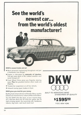 1963 DKW Audi Auto Union Car -  Classic Vintage Advertisement Car Ad J03
