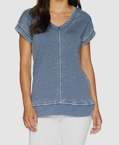 $75 Allen Allen Women Blue V-Neck Tee Short-Sleeve Tunic T-Shirt Top Size Small