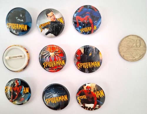 New 9pcs Spiderman Pins Round Badges birthday party favors lolly bag filler - Picture 2 of 2