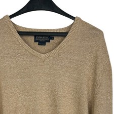 Pendleton Mens Large CASHMERE Cotton Blend V Neck Sweater Solid Tan Soft