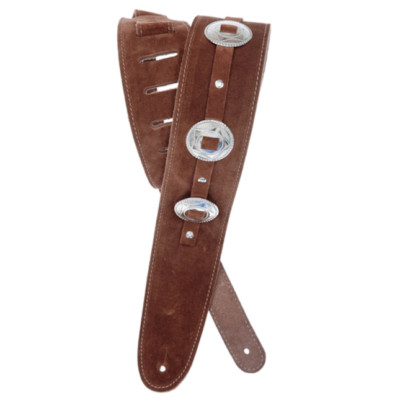 D'Addario Deluxe 2-Ply Suede Strap with Conchos, Brown, 25SSC01