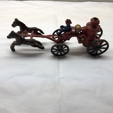 Vintage Cast Iron Fireman Toy Horse Drawn Fire Engine Pump Wagon