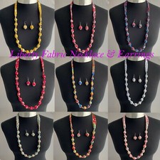 A Set of Handmade Liberty Fabric 32" / 82cm Long Beaded Necklace & Earrings