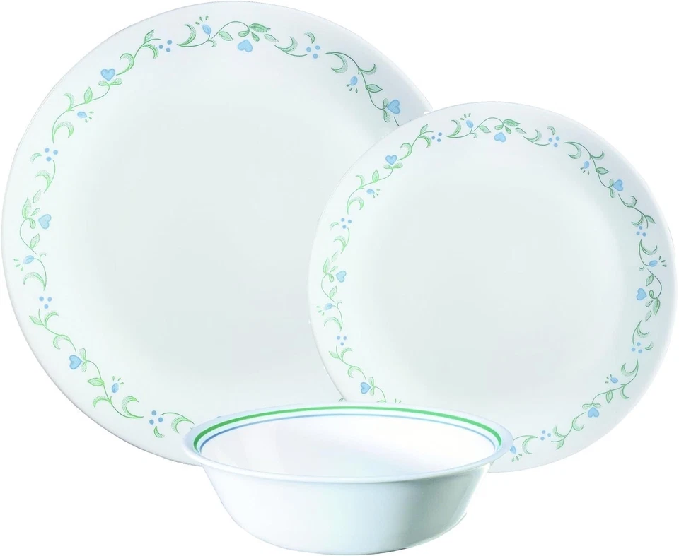 Corelle Country Cottage Dinnerware SET 12 Pieces- Setting for 4 White Green Blue - Image 3 of 4