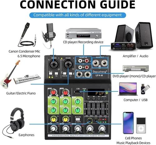4-Kanal Audio Mixer Stereo Build Wireless Bluetooth Mikrofon Studio Sound Mixer - Bild 8 von 17
