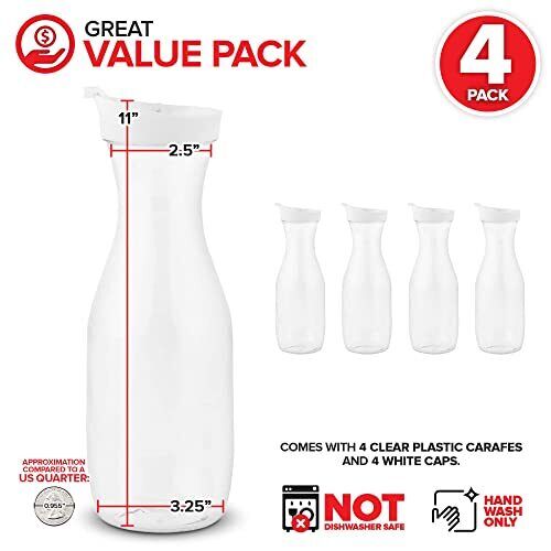 Plastic Juice Carafe with Lids (Set of) 32 oz Carafes for Mimosa
