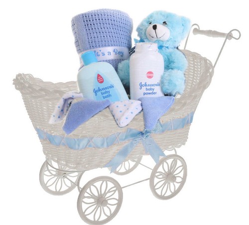 HILLINGTON BABY PRAM HAMPER WICKER BASKET LARGE BABY SHOWER PARTY GIFTS BOY GIRL - Picture 6 of 14
