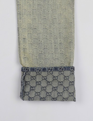 Women's Gucci GG Jacquard Monogram Light Blue Denim Sandy Washed Jeans Size W24 - Picture 4 of 15