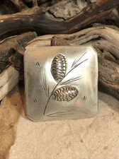 Vintage Stuart NYE 925 Sterling Silver Pinecone Repousse Square Pin Brooch 10g