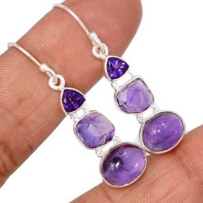 Natural Amethyst - Africa 925 Sterling Silver Earrings OSS3 CE48616