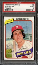 1980 TOPPS BURGER KING PHILLIES 2 BOB BOONE PHILLIES PSA MINT 9 