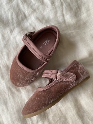ZARA BABY GIRLS PINK VELVET BALLET FLATS SHOES Size 20