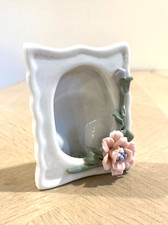 VintageMini Porcelain Photo Frame Victorian White and Flower 1.75x2.75” Opening