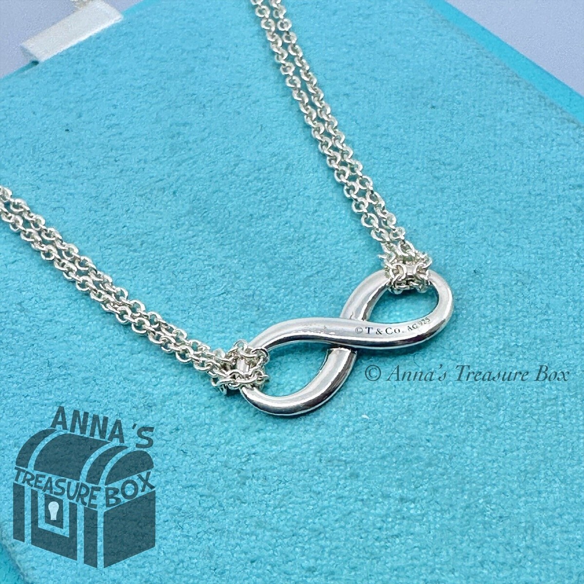 Tiffany & Co. 925 Silver Blue Enamel Infinity Double Chain