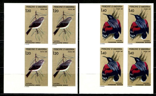 ANDORRE Non Dentelé Yvert 294 et 295 OISEAUX 1981 Bloc de 4 cote 460 euros