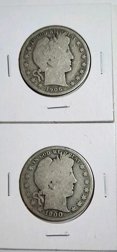 1900-S & 1906-S Barber Quarters - S Mint Circulated Fine/VG 90% Silver