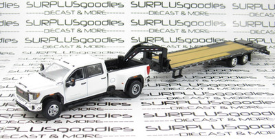 Greenlight 1:64 White 2022 GMC SIERRA 3500 Pro Dually Pickup w/Gooseneck Trailer