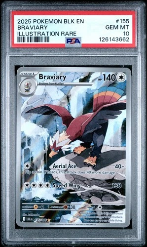 2025 POKEMON BLK EN-BLACK BOLT ILLUSTRATION RARE #155 BRAVIARY PSA 10