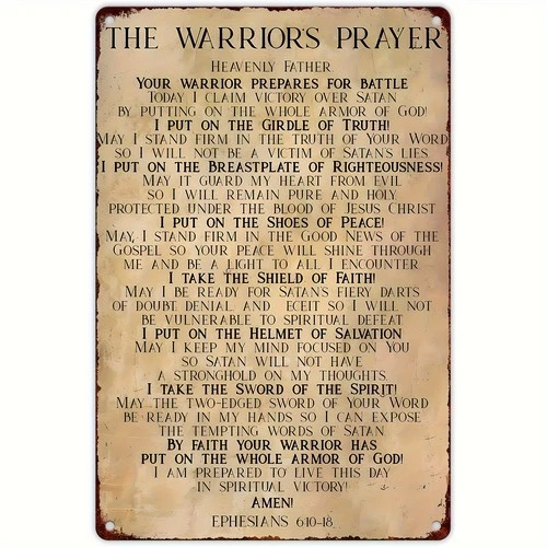 Vintage Black Metal Wall Art  "Prayer of the Warrior" Tin Metal Signs Home Décor