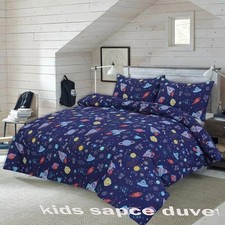 Image of Polycotton Kids Space Duvet Cover Set Bedding w/ Pillowcases Fun Galaxy Print