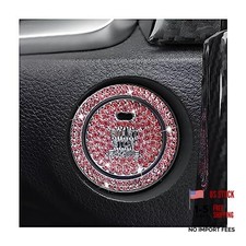 2 Pcs Bling Car Engine Start Stop Button Decorative Ring, With hole Pink