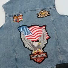 Harley-Davidson Mens Denim Vest Light Wash HOG Eagle Patches XL 98291-02VM