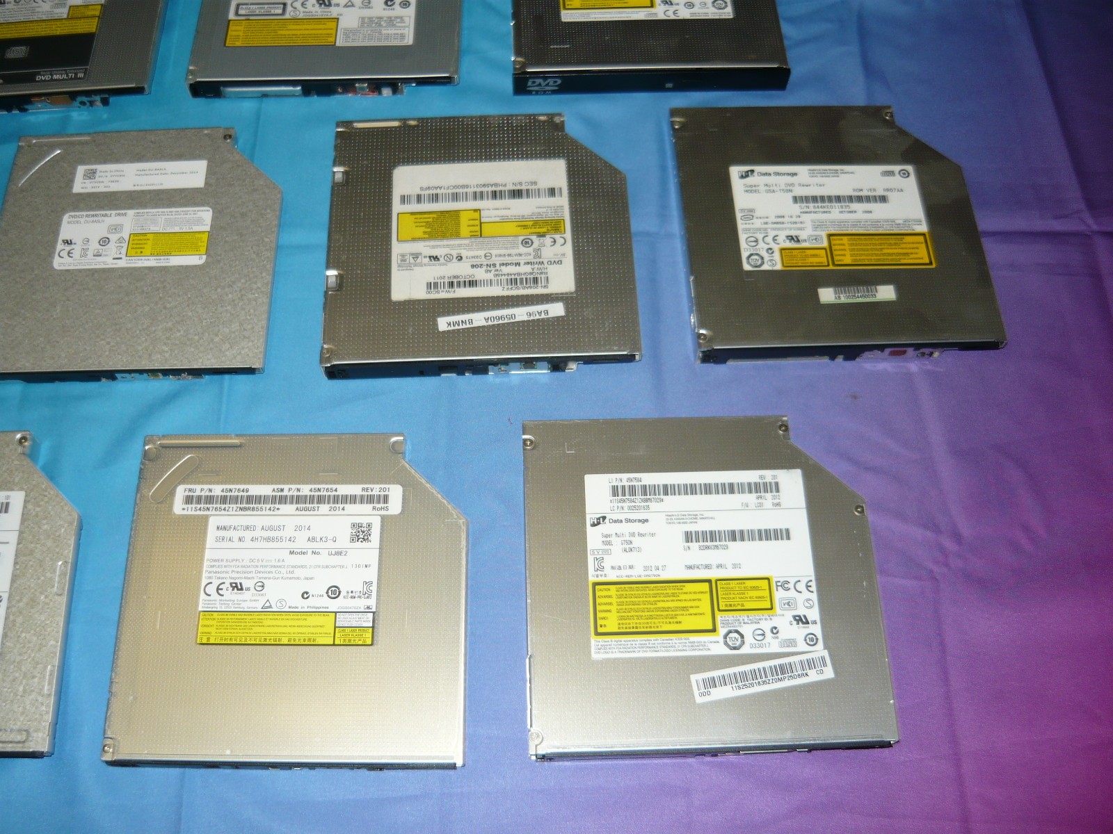 Mixed Lot of 10 Assorted Laptop SATA Optical Drives DVD CD-RW Used Untested