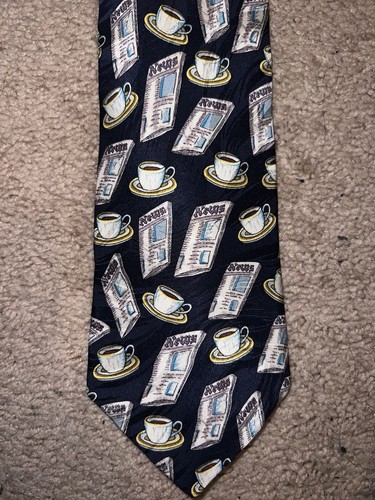 Museum Artifacts Coffee & Newspaper Print Silk Tie